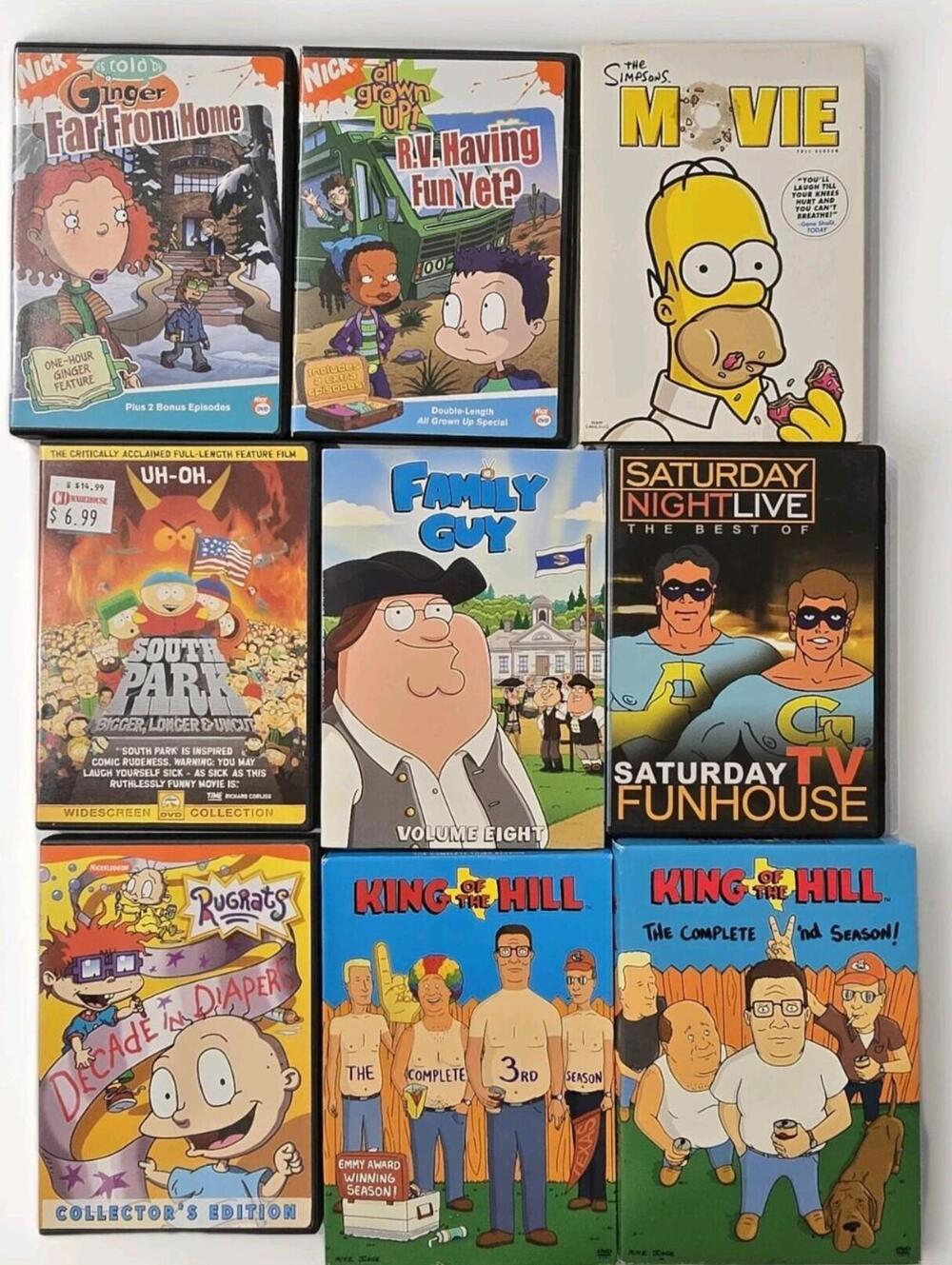 10 DVD In  Lot Of 16 Simpsons Family Guy South Park King Hill Rugrats Ginger.